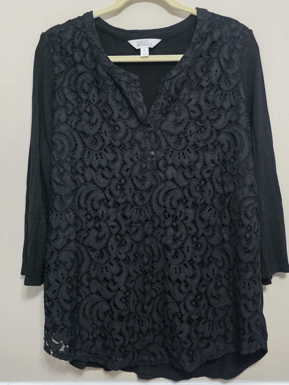 Market & Spruce Black Lace Overlay Blouse Ladies Size XXL Boho Paisley